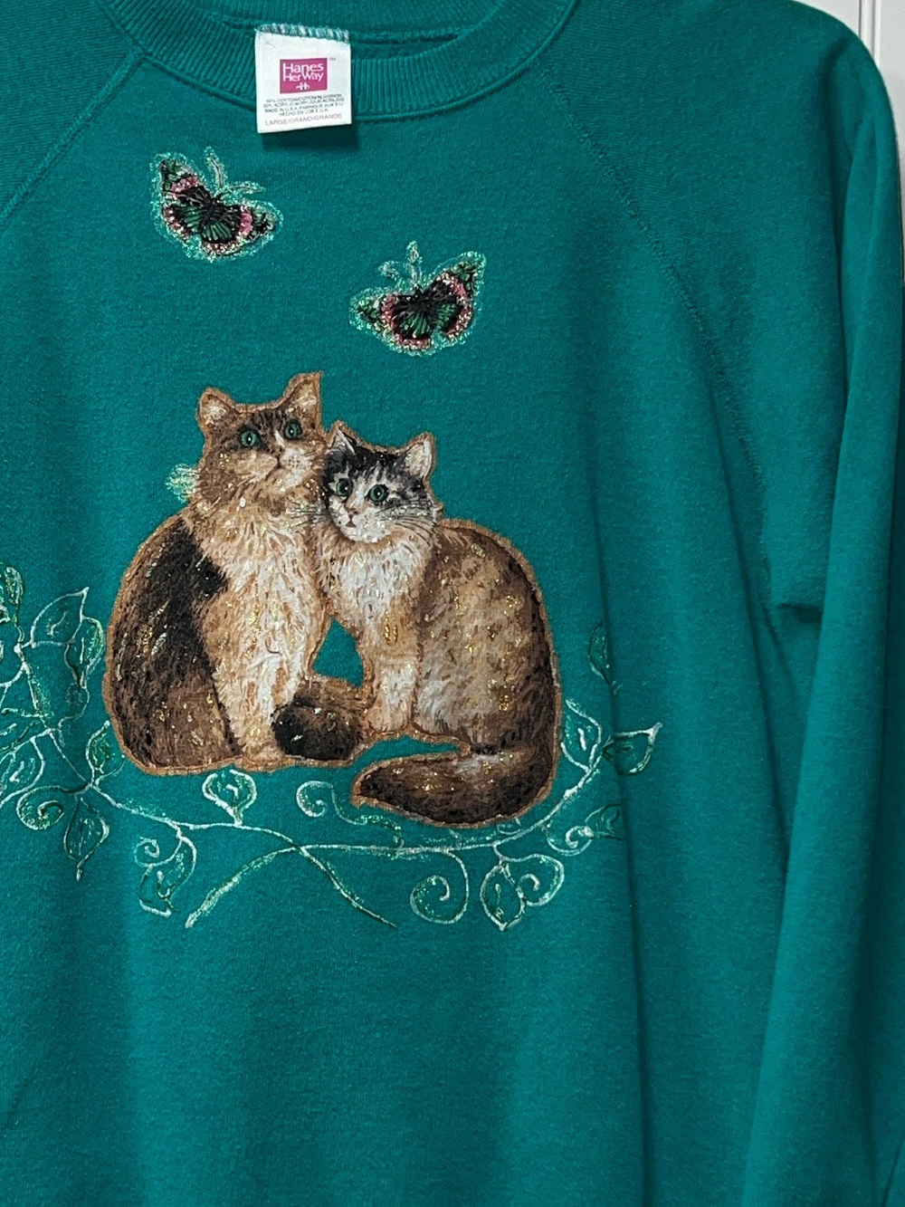 90s Cats & Butterflies Sweatshirt L Vintage